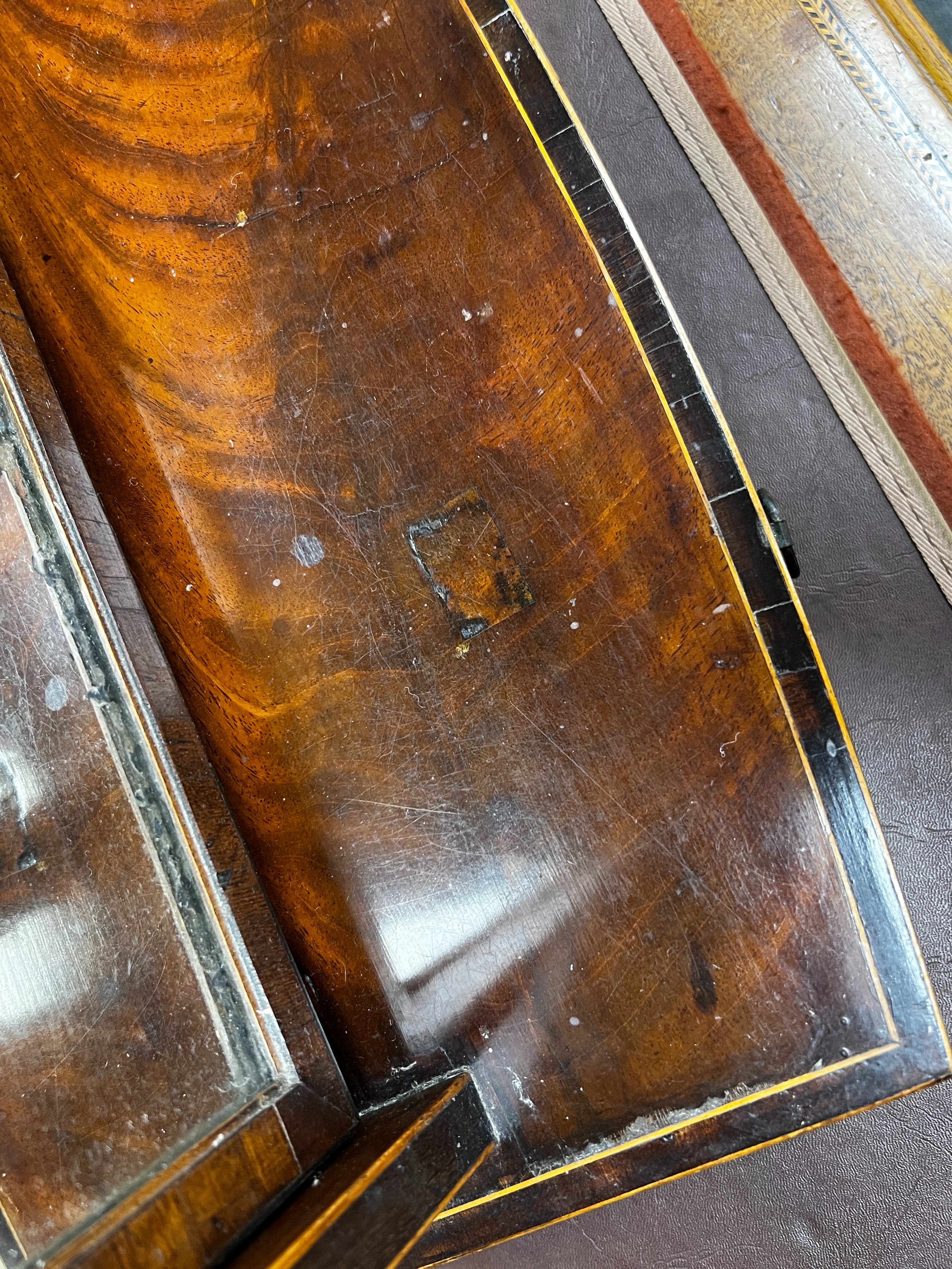 A George III mahogany bow front toilet mirror, width 45cm, height 58cm